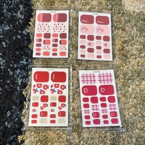 Set of 4 Red & Pink Nail Wraps Sets Gel Nails or Top Coat and Go